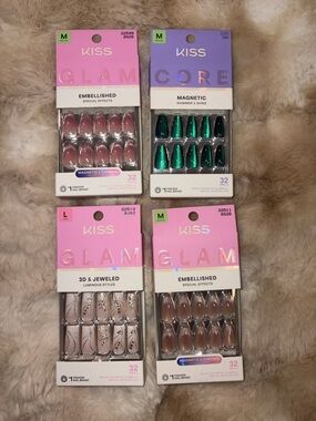KISS Press-On Nail Multi-Pack – Pink, Teal, Nude Sets NIB
